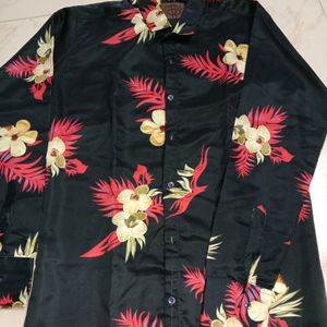 Black Flowers Satin Shirt