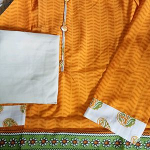 A Side Line Design Orange Kurta