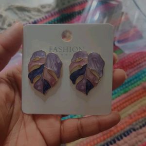 Purple Palm Tree Leaves Earrings