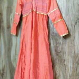 Coral Colour Cotton Long Kurti Bust Size-34