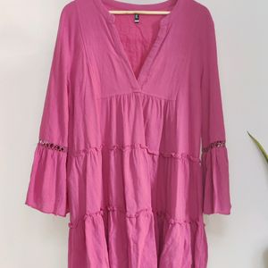Boho Tiered Pink Midi Dress