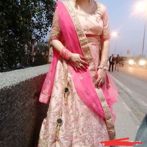 peach colour beautiful lehenga with embroidery work and hand work with heavy can can