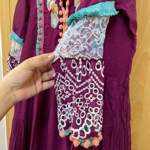 Purple Embroidered With Lace Anarkali Kurta