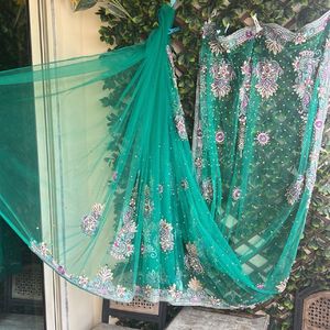 Sea Green Embroidered Saree