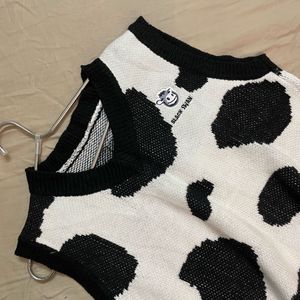 Korean Aesthetic Cow Print V-neck Sweater Vest