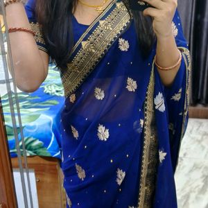 Maybe Blue Saree Petticoat Blouse