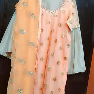 Light Orange Kurta & Golden Skirt With Dupatta 40