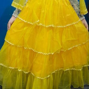 Beautiful Party Wear Yellow Layers Dress