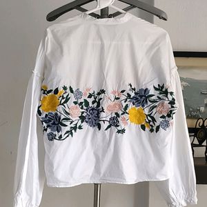 Zara Smart Casual Floral Embroidered Top