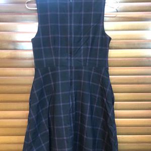 Navy Blue Chek Knee Length Dress