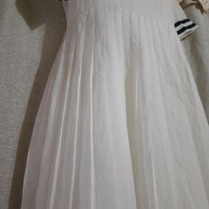 Pleated White Dominated Long  Dress