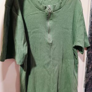 Zudio Olive Green Ribbed Dress In Xl Size