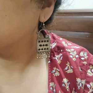 Black Beaded Square Shaped Hanging Earings