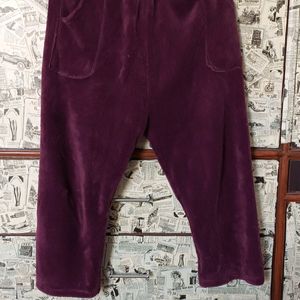 Women Wool Dark Purple Side Pockets Pyjama