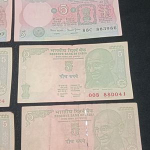 Old Indian Currency -5rs Notes (Set Of 7)