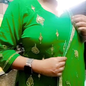 Green Silk Plazzo Kameez Set With Dupatta