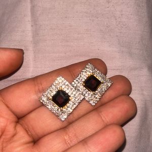 Ruby Earrings With American Diamond