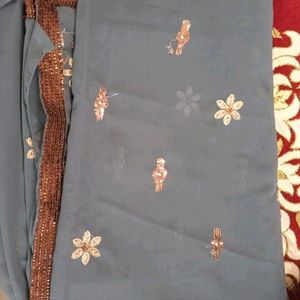 New Ash Georgette Sequence Saree