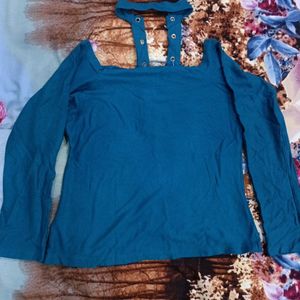 Blue Wide Neck Top