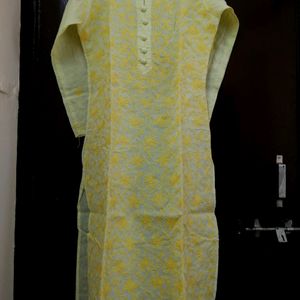 Chikankari Yellow Long Kurti