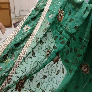 Embroidery Dark Green Zardozi Saree With Border