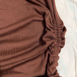 SSS Brown Drawstring Ribbed Top