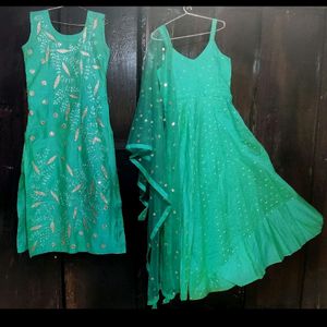 Super Pretty Mirror Work Sea Green Dress