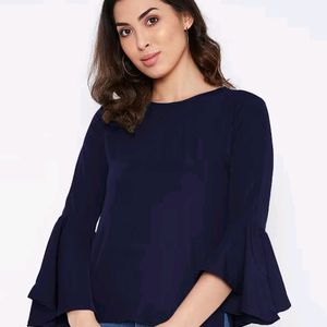 Navy Blue Flare Sleeve Top (M)