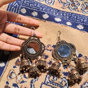 Brown Oxidised Jhumka earrings