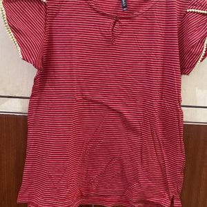 Shyla Red Top White Strips Size Xl