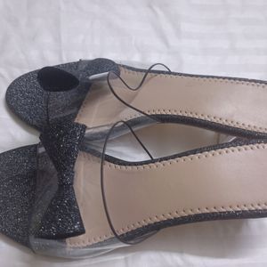 Glitter Grey Sandal With Transparent Heel