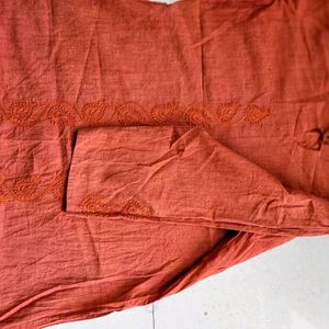 Orange Embroidered Fabindia Short Kurti