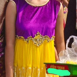 Yellow and Purple Stylish Kids Frock