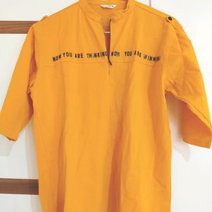 New Unused Yellow Color Boys T-shirt Half Sleeves Size 36 With Front Zipper