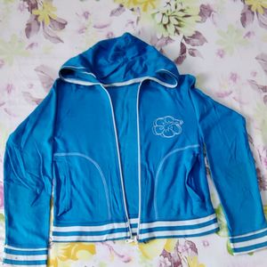 Beautiful Hoody Like  Sky Blue Jacket With Back Floral Print