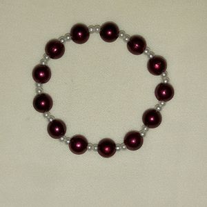 Maroon-White Beads Bracelet