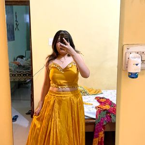 Saree Style Haldi Dress With Umbrella Jacket