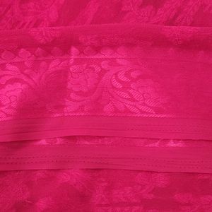 Rich Red Pink Color Self Woven Saree With Blouse