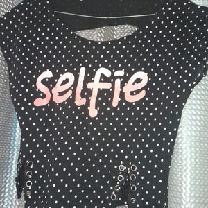 Black Polka Dots Round Neck, Back Layers,sale 75