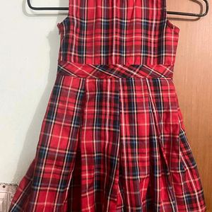 Checked Christmas Frock With Concealed Zipper, Red