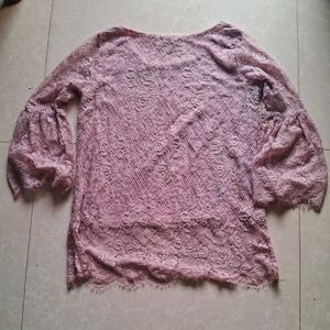 Pink Net Design Short Top With S