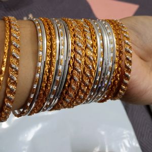 Metal Gold Glitter and Silver shine Chudiya Combo