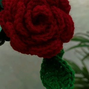 Crochet Red Rose Keychain