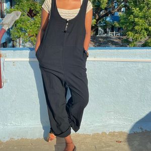 Cotton Pinteresty Dungaree In Black