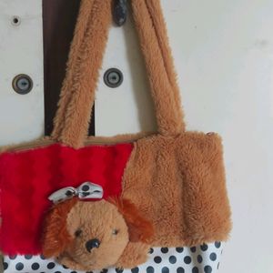 Cute Puppy Fur Handbag + Freebie Purse
