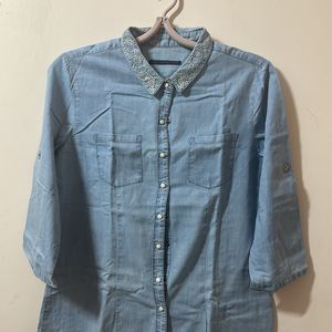 Embroidery Blue Formal Shirt