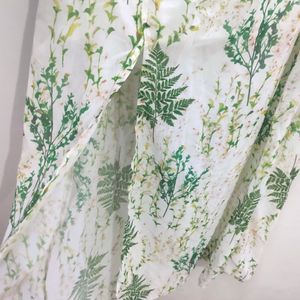 Off White And Green Tropical Printed Dress