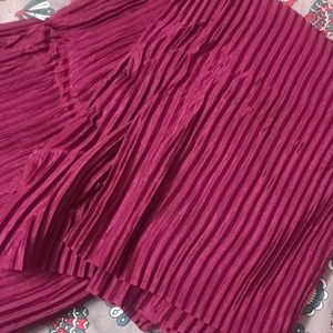 Wine Colored Pleated Saree Without Blouse