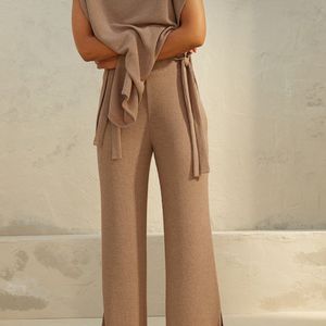 Women Beige Knitted Trousers