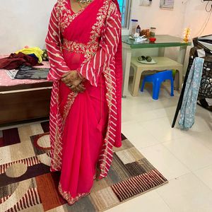 Beautiful Saree With Stiched Blouse And Jacket